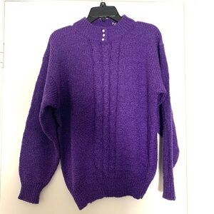 New Vintage Sterling Harris Cable Knit Sweater with Perl Buttons Purple Medium